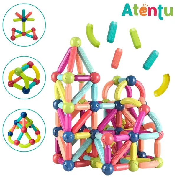 Blocos Magnéticos de Montar Brinquedo Infantil Brinquedo Bastões 64 Peças