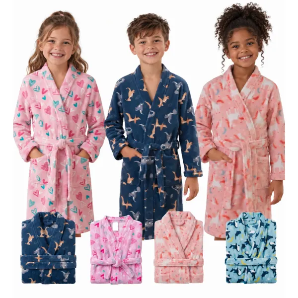 Roupão Infantil Microfibra Plush Benévola Quentinho Macio Térmico Banho Inverno Aveludado Fleece