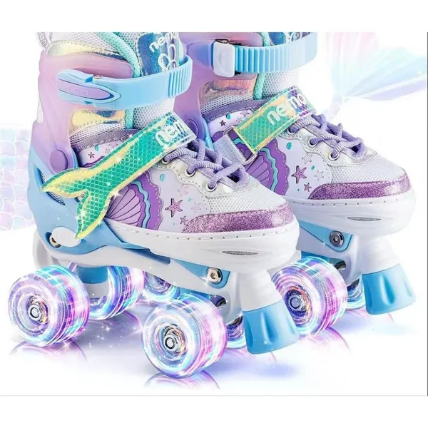 Patins Infantil Roller 4 Rodas ARCO ÍRIS Com Luz De LED E Glitter Modelo Premium+Promoção