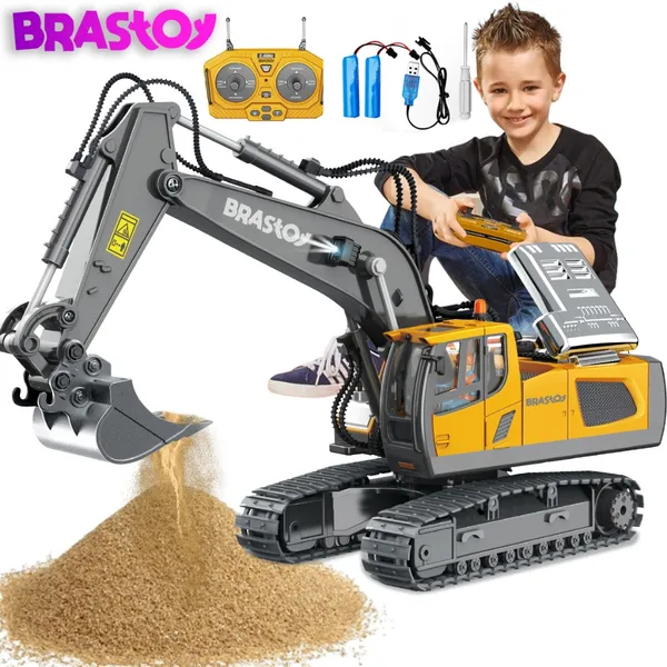 Brinquedos Escavadeira controle remoto  Brastoy Caçamba metálica 2.4g 11 funções Infantil