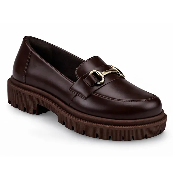 Mocassim Feminino Tratorado  Bico Redondo com Enfeite Corrente ABS 026-005