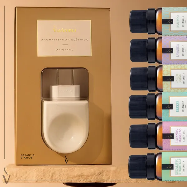 Kit Via Aroma: Aromatizador difusor Porcelana + Essência 10ml (Escolha a Fragrância)
