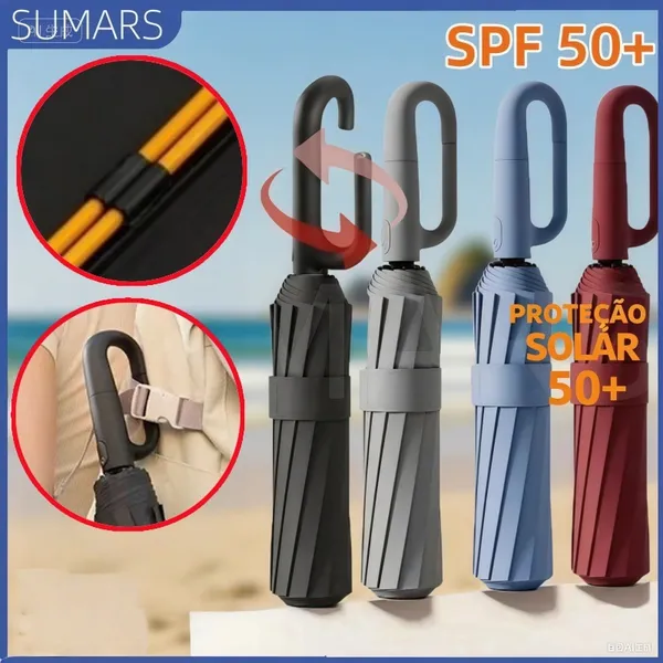 Guarda Chuva Automático Portátil À Prova Vento UV Resistente e Protetor Solar Grande Dobrável