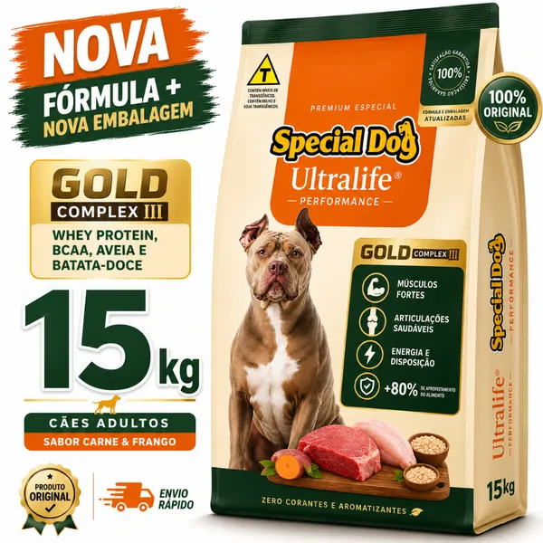 Ração Special Dog Adulto Performance Ultralife Gold Cães Adultos Carne e Frango 15Kg