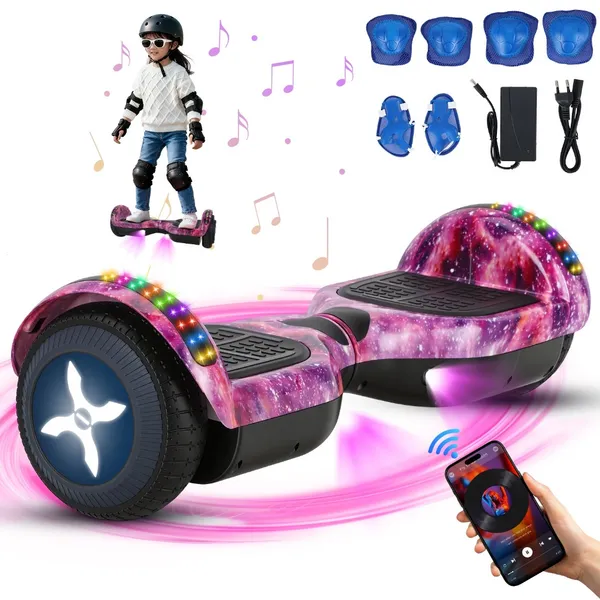 700W Hoverboard Elétrico Skate Kit Acessórios Com Bluetooth E Led Rosa