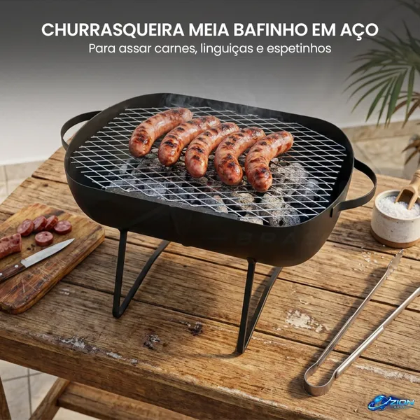 Churrasqueira Pequena A Carvão Com Grelha E Pés Para Churrasco Rápido