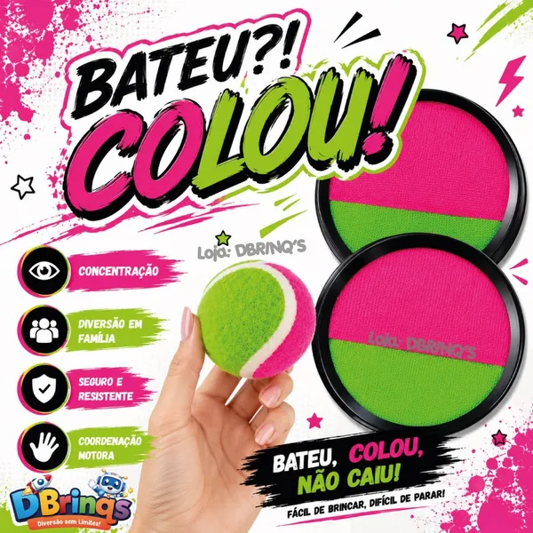 Kit Raquete Frescobol Bateu Colou Peteca Tênis C/ Bolinha Bate Gruda Binquedo Menino e Menina