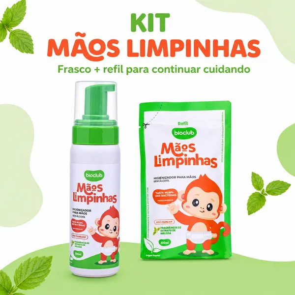 Kit Higienizador de Mãos Sem Álcool - Mãos Limpinhas Bioclub®