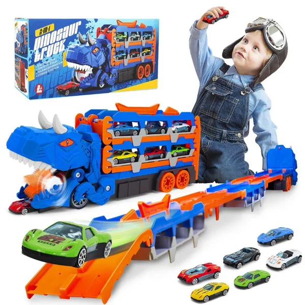 Caminhão De Engolir Dinossauro com KIT 12 CARRINHOS - A Diversão Está Garantida! 🚗 YM5500