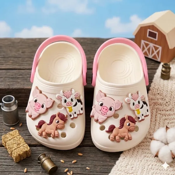 Sandália infantil chinelo menina Fazendinha Animais confortável leve macia colorida Antiderrapante