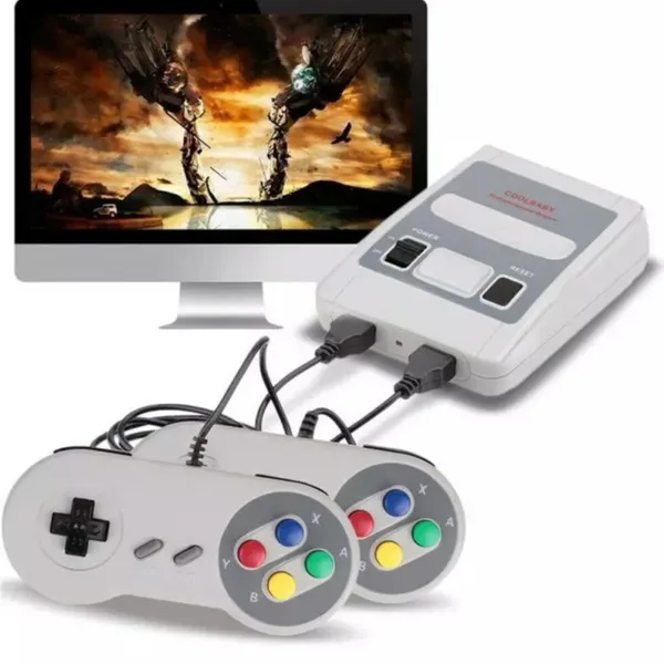 Video Game Classic Super Nintendo Mini SNES com 2 Controles 8 Bits e 620 Jogos