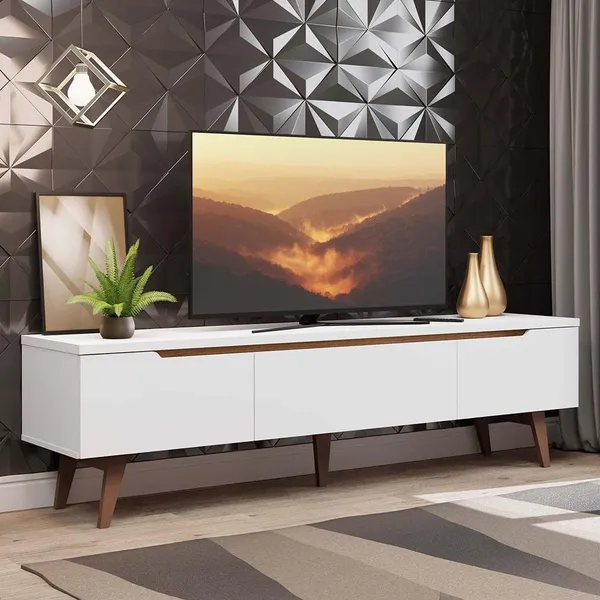 Rack Retrô para TV Reims Madesa até 75 Polegadas Pés de Madeira - Branco