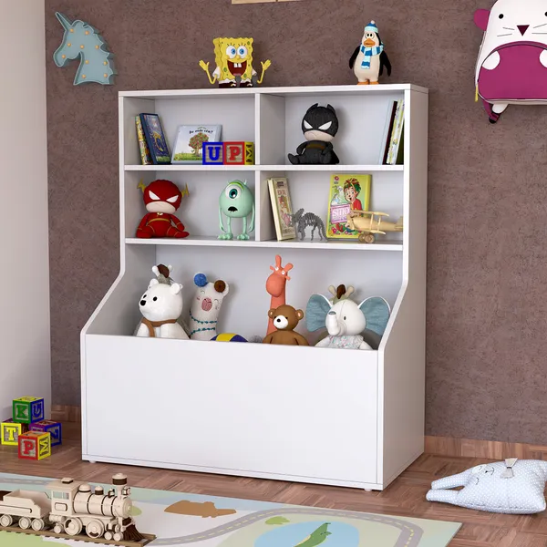 Prateleira Branca Infantil com Divisórias – Organização de Brinquedos e Livros