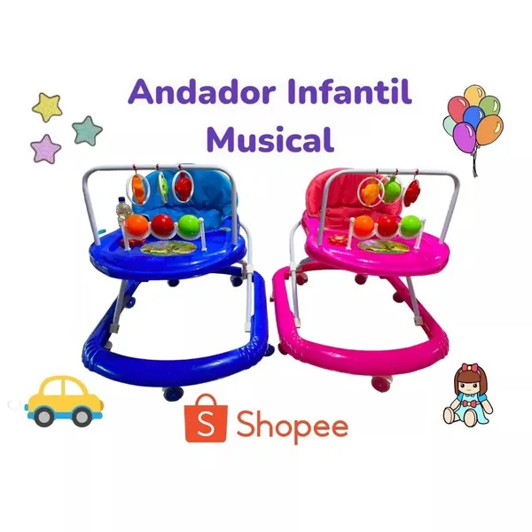 Andador para bebês Meninos Azul Meninas Rosa Com Musical Interativo Antirrolamento Com Regulagem