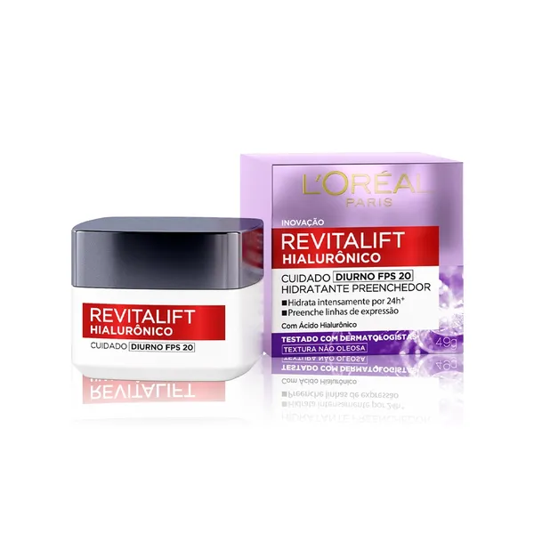 Creme Hidratante Facial Antirugas Diurno, FPS 20, Melhora a Firmeza, L'Oréal Paris Revitalift Hialurônico 49g