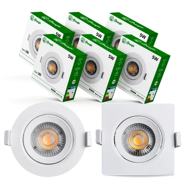 KIT10 Luminárias Spot Led 5w Branco Embutir Direcionável Teto 6500K 3000K UNIFY