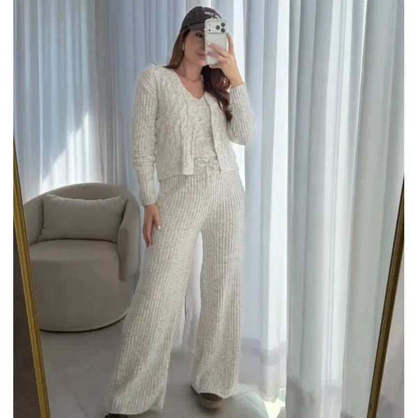 Conjunto Trijunto Feminino Inverno Tricot Mousse 3 Peças Elegante Mousse Premiun