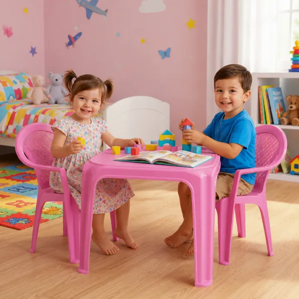 Mesinha Pequena Infantil Rosa+Cadeira Poltrona Educativa