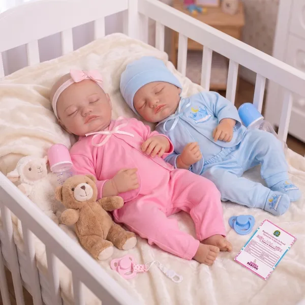Gêmeos Bebê Reborn Boneca Realista Menina Rosali e Menino Silicone Pode dar Banho