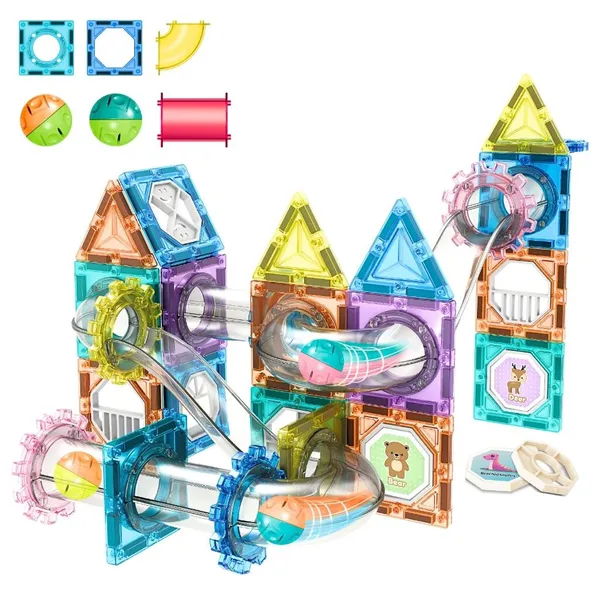 Blocos de Montar Magnéticos Brinquedo Infantil Educativo 68 Peças Circuito com Bolinhas Aprendizagem