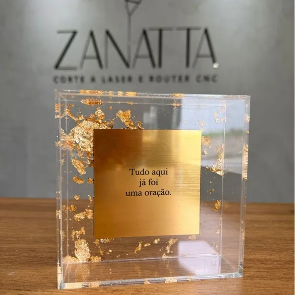 Quadro Decorativo em Acrílico com Folhas de Ouro Frase Oração Personalizado Decoração Presente