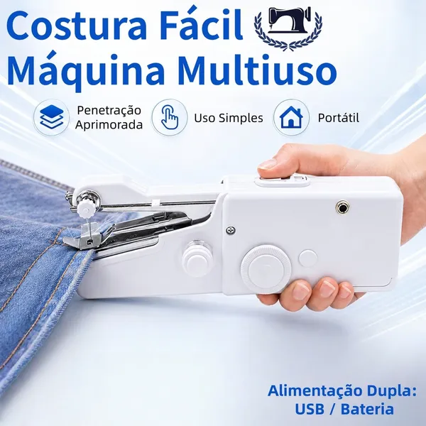 Máquina de Costura Portátil Mini a Bateria – Ferramenta Manual para Couro, Lã e Jeans