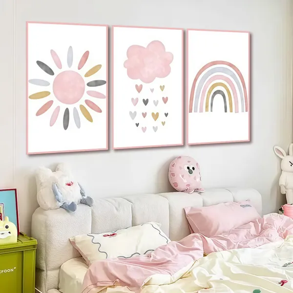 Quadro Decorativo Com Sol Nuvens E Arco-íris Coloridos Quadros Decorativos Para Quarto Infanti