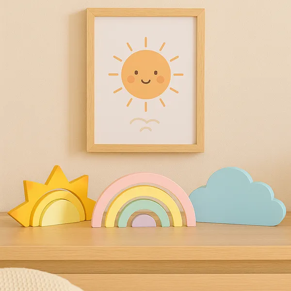 Enfeite Decorativo Mdf Arco-Íris Sol Nuvem Colorido Decoração Quarto Infantil