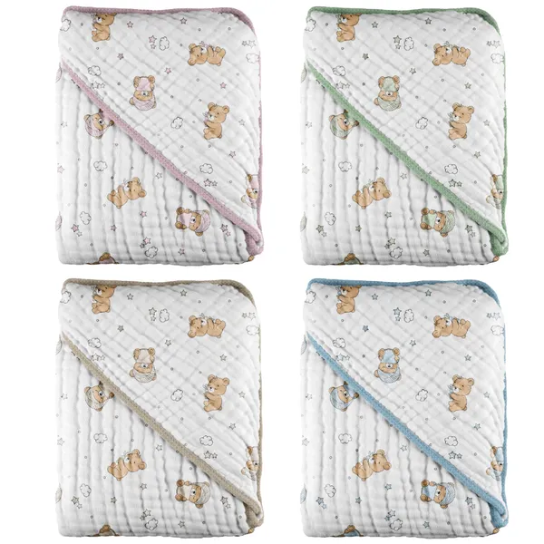 Toalha com capuz Soft Ursinho 68x68cm 100% Algodão Dupla Camada Macia Inconfral Enxoval de Bebe