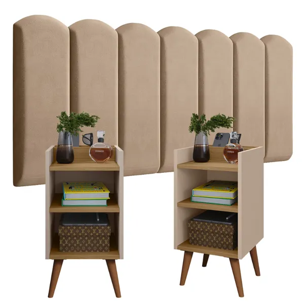 2 Unidades de Mesa de Cabeceira Nicho Porta treco Celular Organizador + Kit de Módulo NUVEM Estofada Adesiva