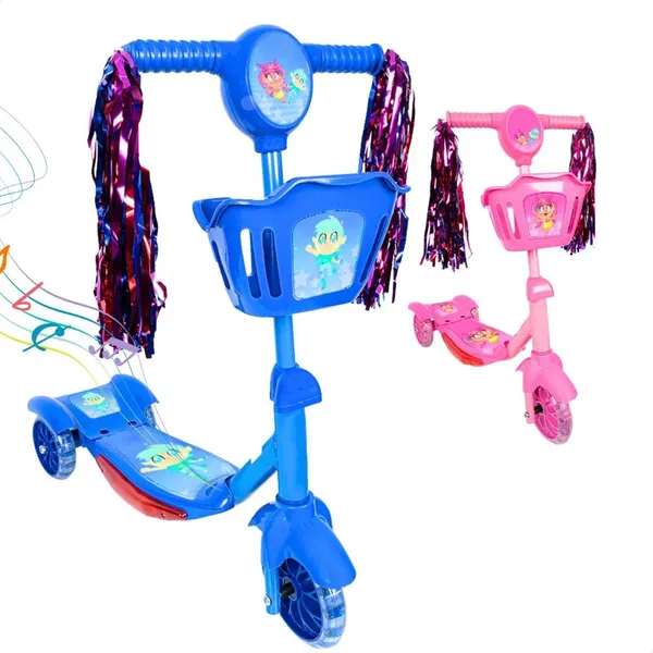 Patinete Infantil 3 Rodas com Led Som e Cesta Menino Menina