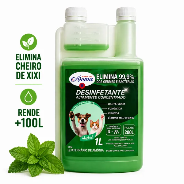 Desinfetante Super Concentrado Herbal Pet Eliminador de Odor Quaternário Amônia +15 1L
