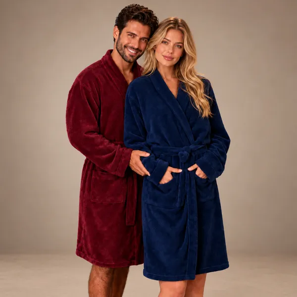 Roupão Plush Benévola Feminino Masculino Microfibra Peluciado Fleece Flannel Quentinho Inverno Frio