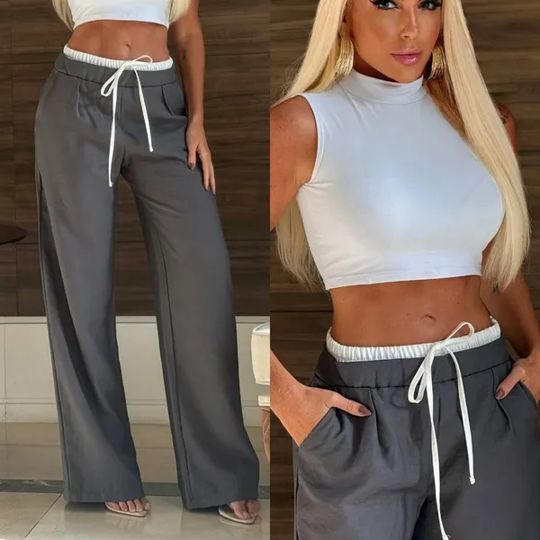 CALÇA FEMENINA VIRGINIA PANTALONA SOLITINHA COS DUPLO TENDENCIA 2026