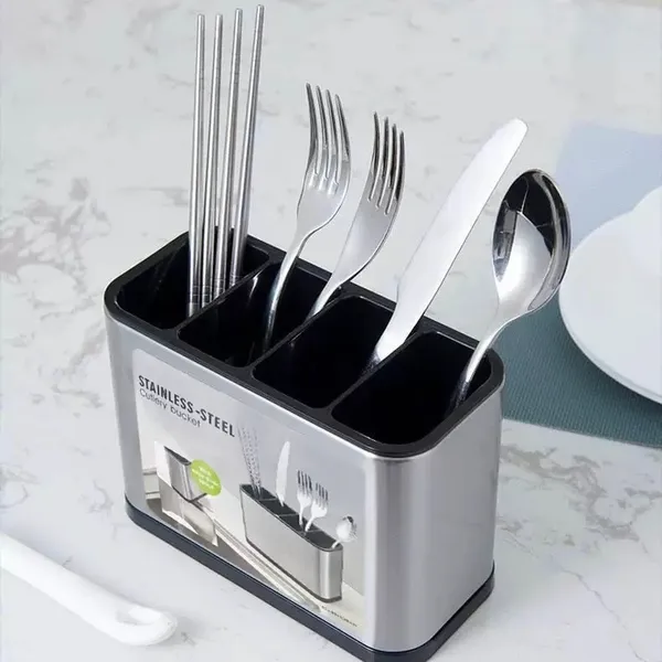Porta Talheres Inox Organizador Cozinha Escorredor de Talheres com Divisórias