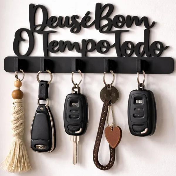 Porta Chaves Decorativo Deus é Bom o Tempo Todo em MDF- Casa Quadro Decoração Parede Promoção !