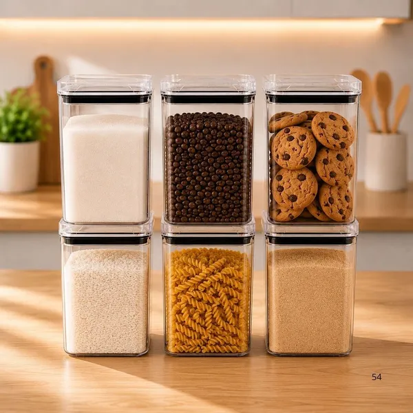 Kit 6 Potes Herméticos Acrílico 1,1 Litros Cristal Empilháveis Organizadores Para Cozinha