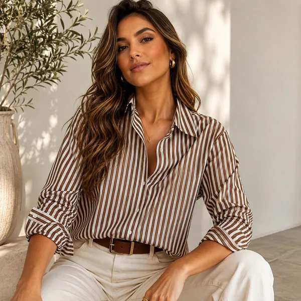Camisa Social Feminina Listrada Crepe ​Premium | P ao GG - Blusa Elegante e Confortável