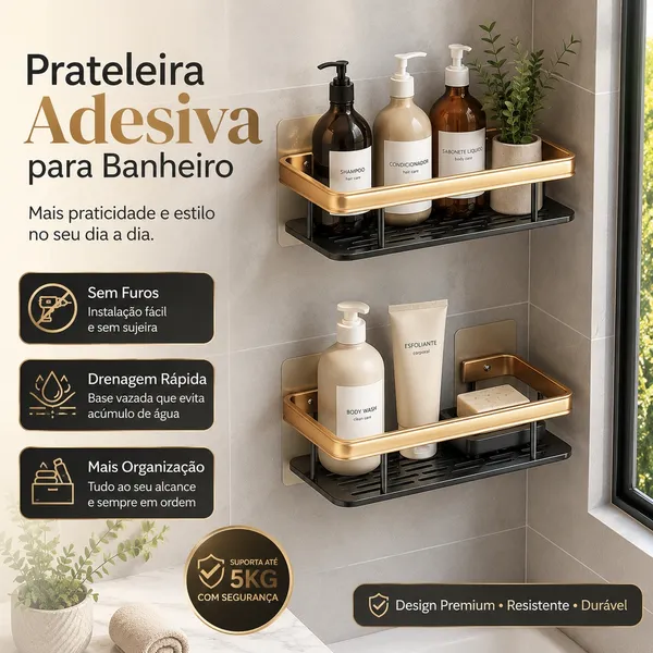 Prateleira Adesiva Para Banheiro Sem Furos Suporte Shampoo Sabonete Organizador Parede