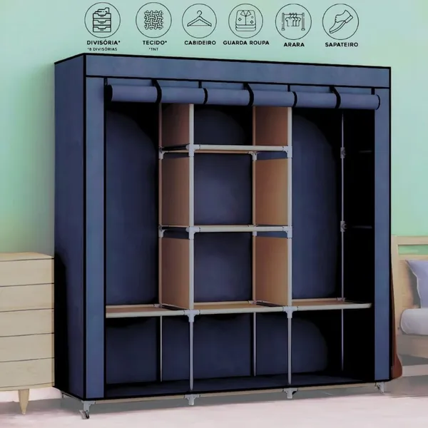 Guarda Roupa Portátil Desmontável Organizador Prático Solteiro  e Casal