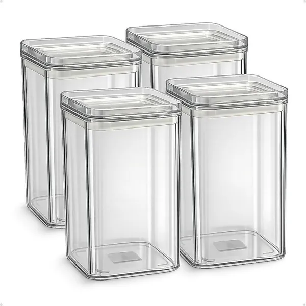 Kit 4 Potes Herméticos 1 Litro - BPA Free Organizador com Tampa para Alimentos, Empilhável