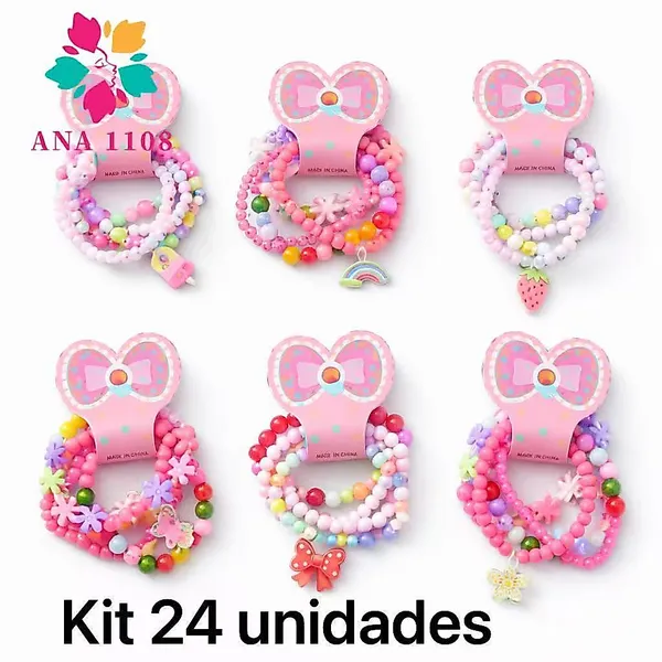 ANA 1108 Kit 24 pulseiras lindas infantis de miçanga