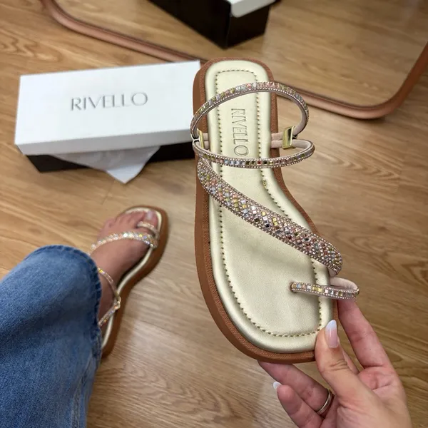 Rasteira Feminina Rivello com Strass  e Brilho Casual Confortável