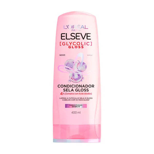 Condicionador Gloss, Contra Porosidade e Sela Cutículas, com Ácido Glicólico, Glycolic Gloss L'Oréal Paris Elseve, 400ml