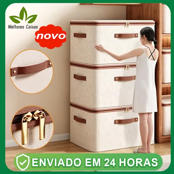 Caixa de armazenamento de algodão de roupas grande cremalheira tecido cesta dobrável quarto