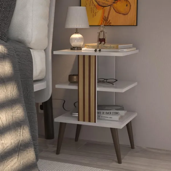 Mesa de Cabeceira Retrô com Ripado 3D e Prateleira – Mesa Lateral Moderna