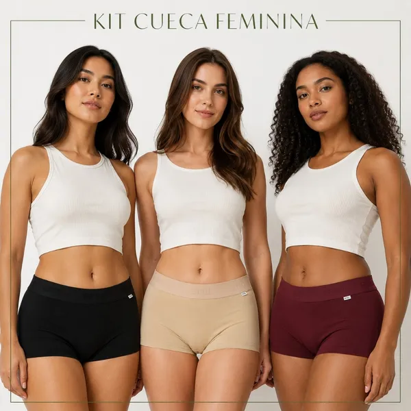 Kit Cueca Feminina Calcinha Boxer Algodão Conforto Diário