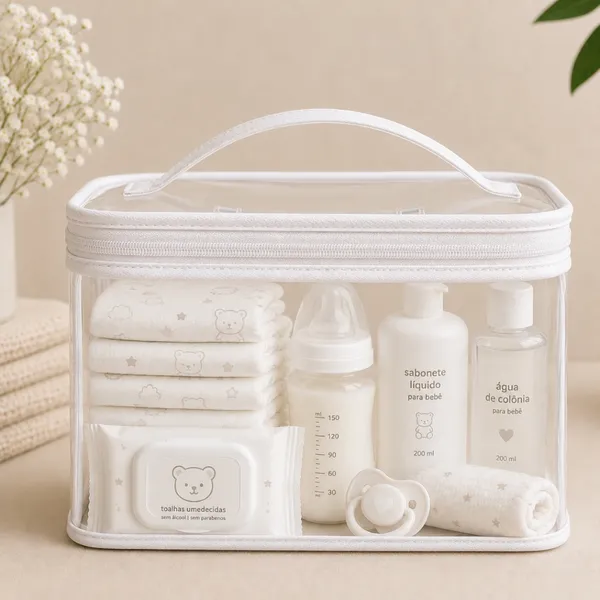 Kit 2 Nécessaire Transparente Organizador Bolsa Mala Saída Maternidade Troca e Fralda bebe