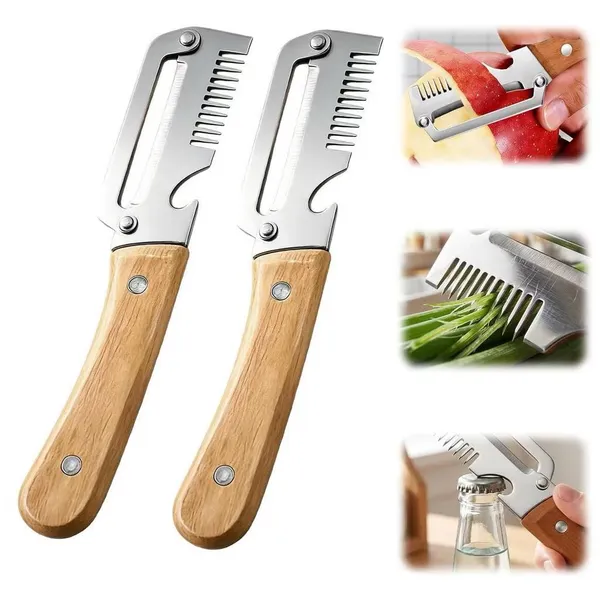 Faca Multifuncional para Descascar e Fatiar para Cozinha Aço Inox 3 Em 1