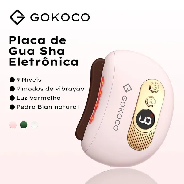 GOKOCO Massageador Elétrico Gua Sha Facial e Corporal Pedra Bian com Luz Vermelha, Aquecimento e Vibração ​9 Níveis